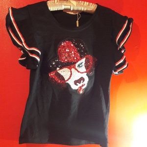 Sequin Dog with glasses t-shirt